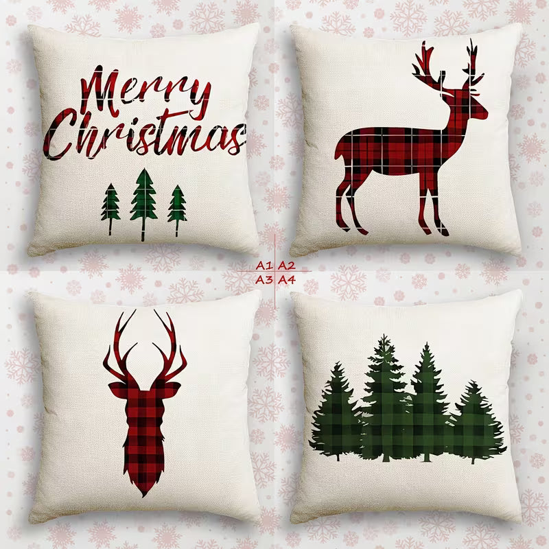 BYFT 4pcs Christmas Pillow Covers - Reversible -Style Cushion Covers with Zipper Closure, 44.96x44.96 cm, Red & Green Holiday Decorations, Machine Washable Polyester