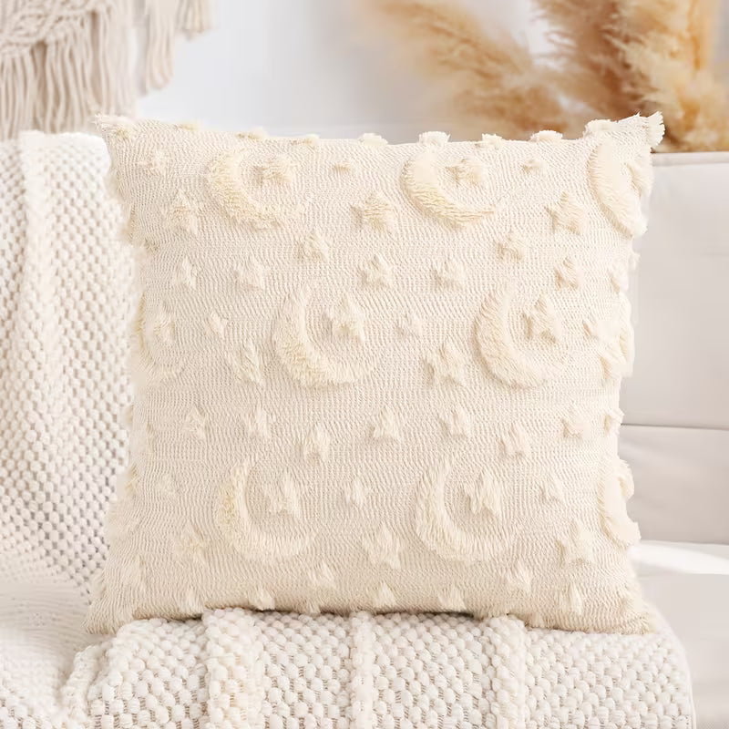 BYFT Ramadan Inspired Decorative Throw Pillow Cover with Crescent Moon & Star Embroidery 45 x 45 Cm Set of 01 Pcs (Without Insert)