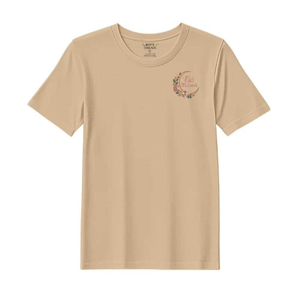 BYFT Threads Embroidered For You T-Shirt - Floral Eid Mubarak Designed