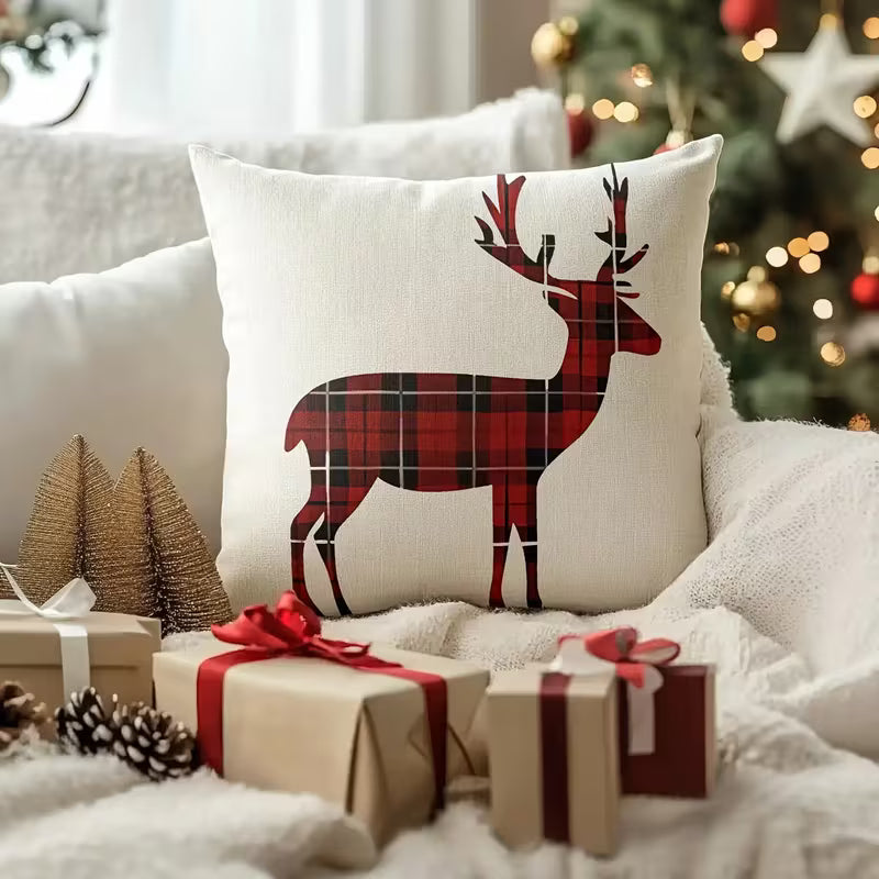 BYFT 4pcs Christmas Pillow Covers - Reversible -Style Cushion Covers with Zipper Closure, 44.96x44.96 cm, Red & Green Holiday Decorations, Machine Washable Polyester