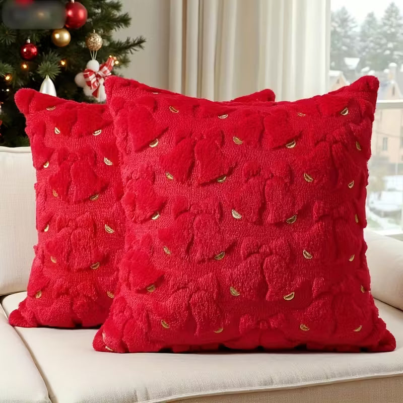 BYFT 3D Christmas tree quilted Red throw pillow cover, embroidered Bell design, luxury INS style decorative cushion covers, 45.72x45.72 cm pillowcase, whithout insert