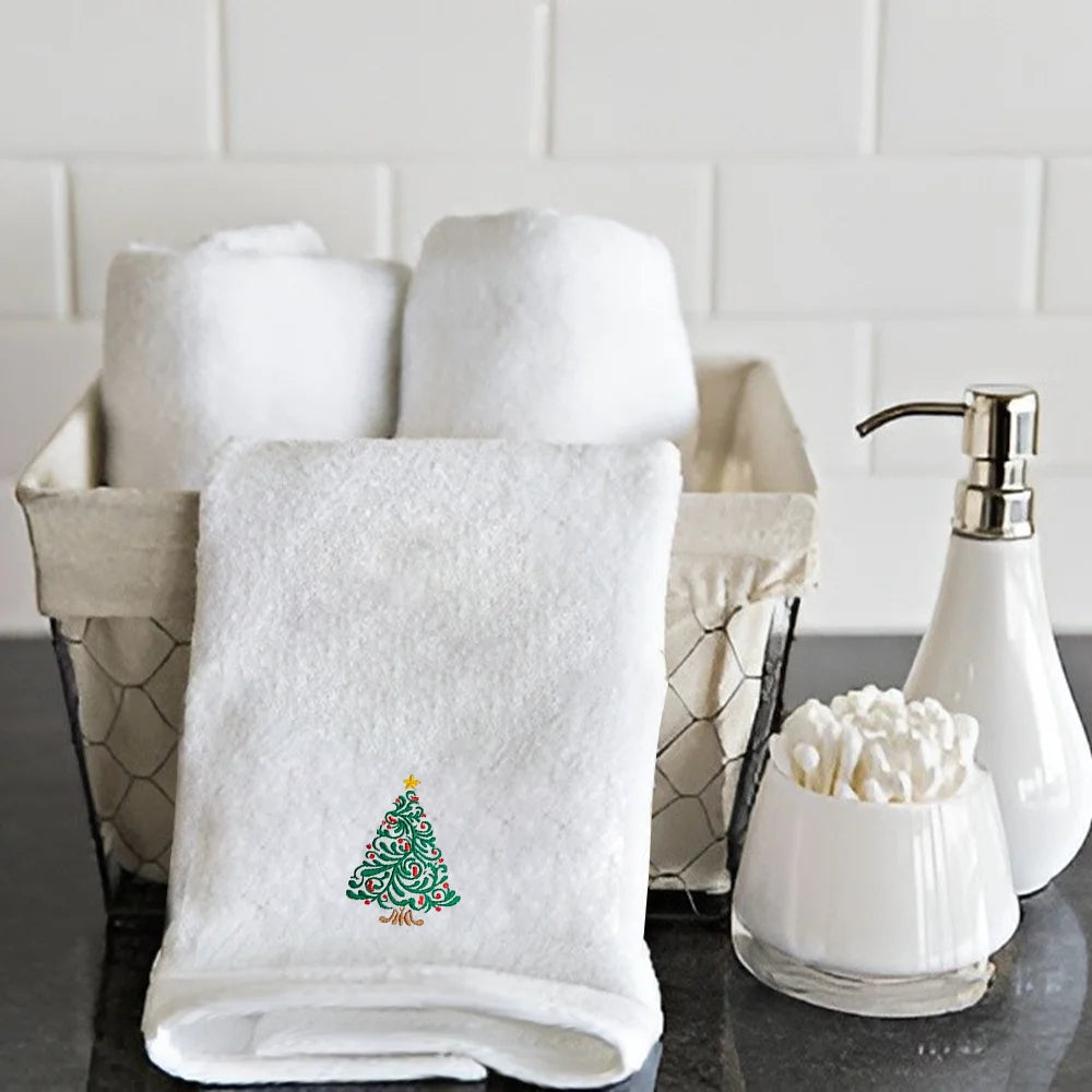 BYFT Embroidered For You Personalised Cotton Hand Towel 50 x 80 Cm - Christmas Trio Set (Snowman, Santa Claus & Christmas Tree) Design High Quality Embroidery Perfect For Gifting