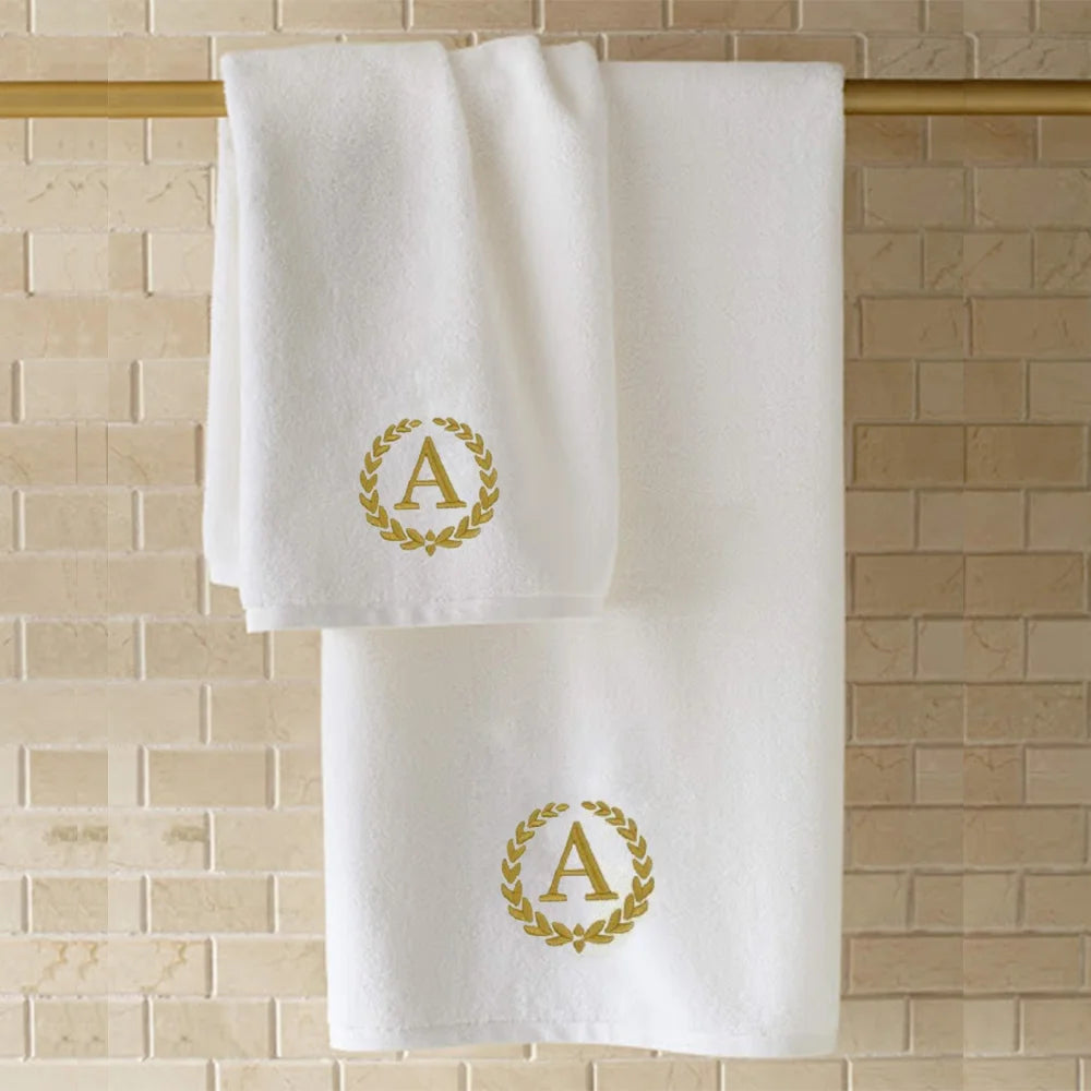 BYFT Embroidered For You Towel Monogrammed Gold Thread Pure Cotton Personalised Initial / Letter / Alphabet Perfect For Gifting