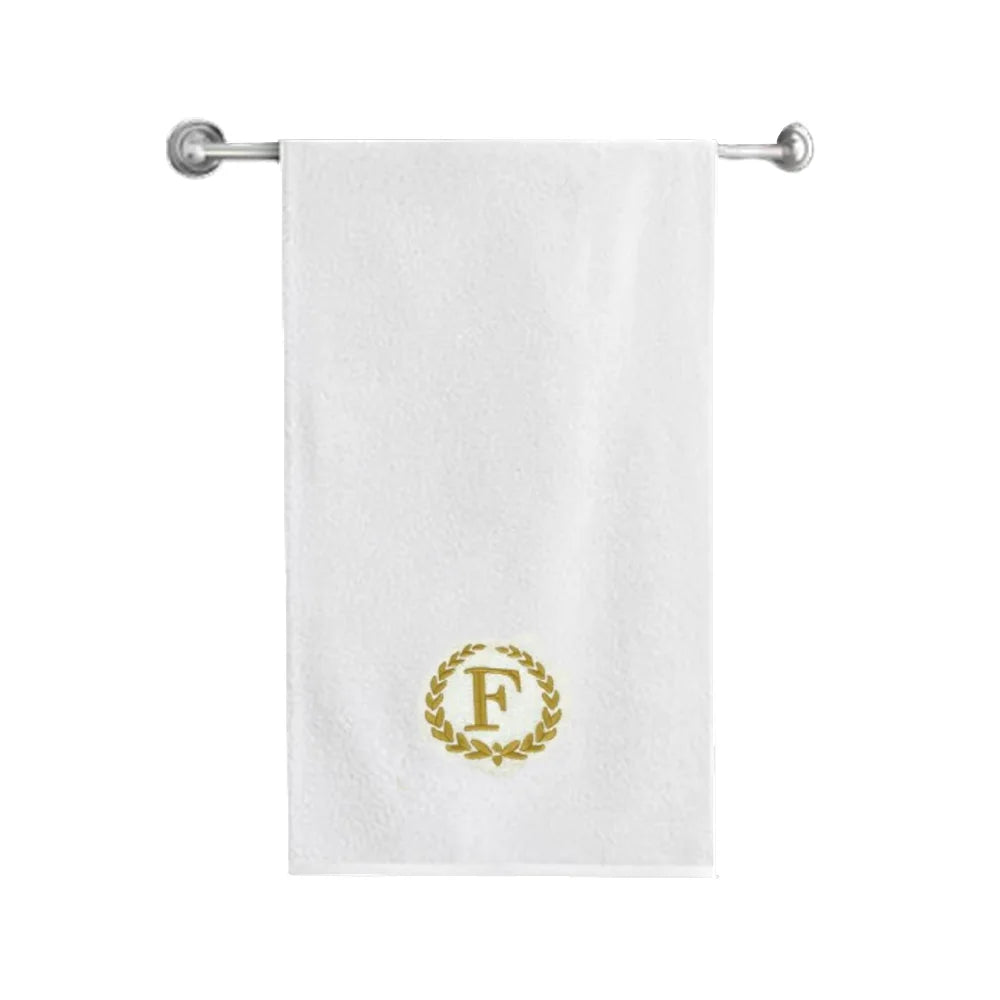 BYFT Embroidered For You Towel Monogrammed Gold Thread Pure Cotton Personalised Initial / Letter / Alphabet Perfect For Gifting
