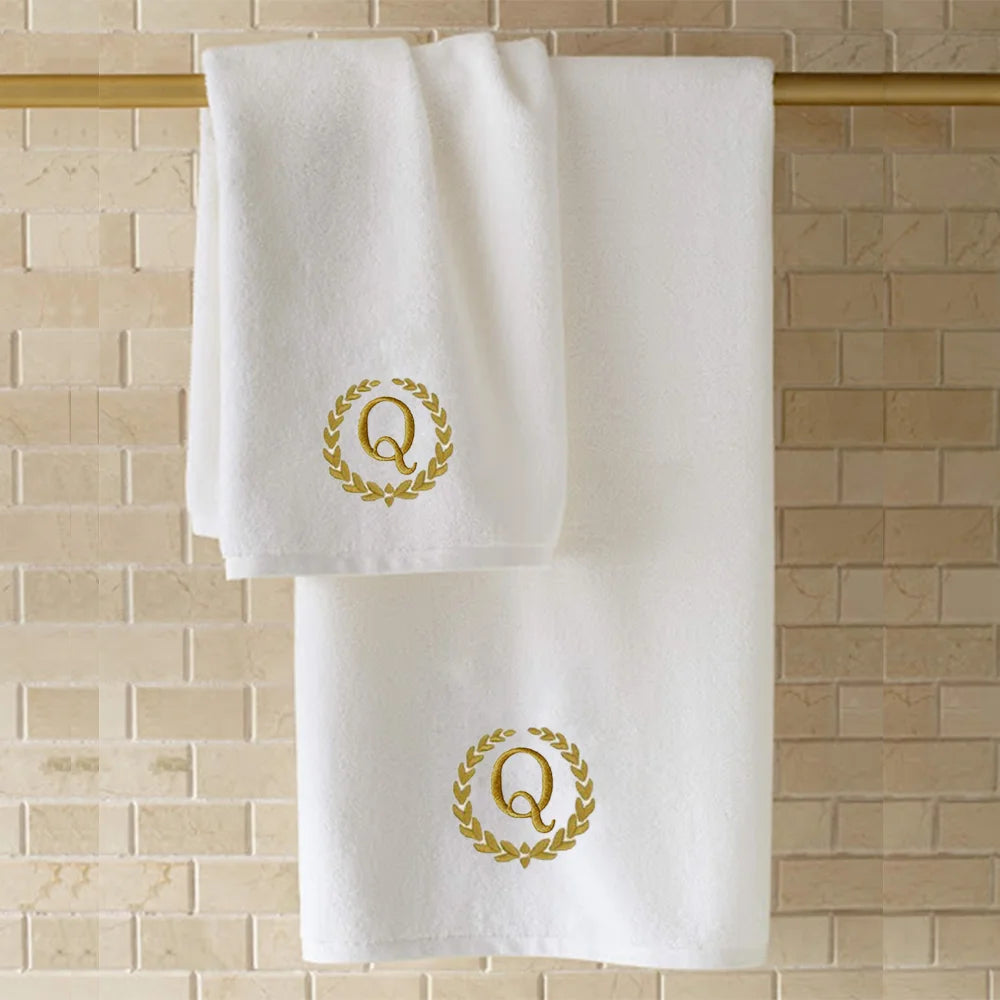 BYFT Embroidered For You Towel Monogrammed Gold Thread Pure Cotton Personalised Initial / Letter / Alphabet Perfect For Gifting