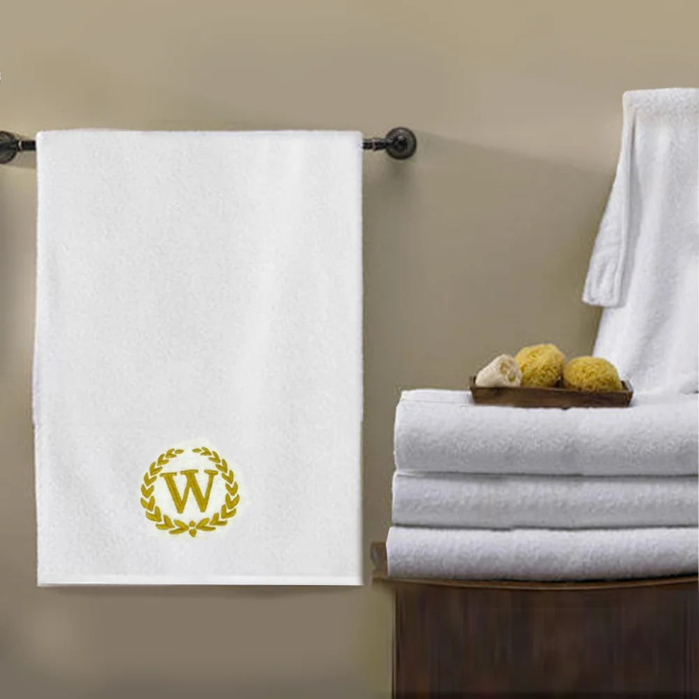 BYFT Embroidered For You Towel Monogrammed Gold Thread Pure Cotton Personalised Initial / Letter / Alphabet Perfect For Gifting