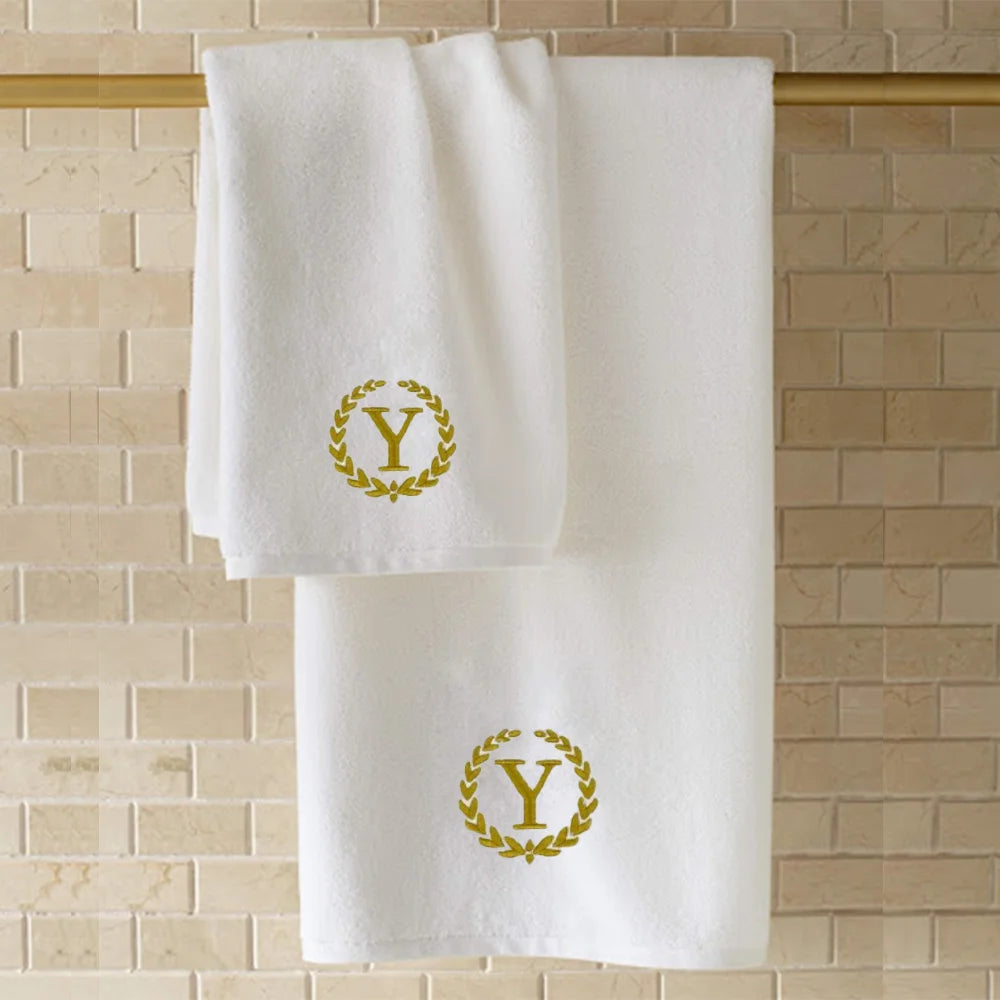 BYFT Embroidered For You Towel Monogrammed Gold Thread Pure Cotton Personalised Initial / Letter / Alphabet Perfect For Gifting