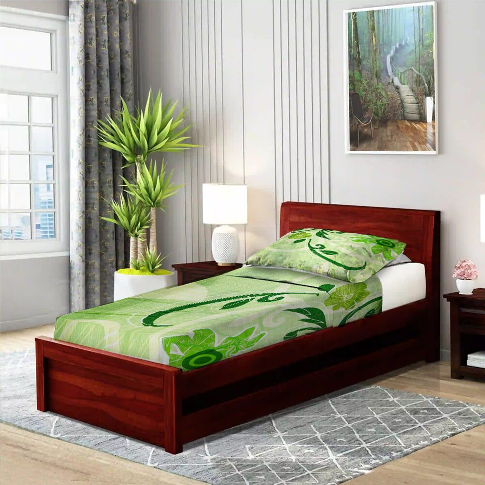 BYFT Orchard Comfort - Green Bed Sheet (150 x 230 Cm) with Pillow Case (50 x 75 Cm)| Microfiber, 65 Gsm, Soft & Luxurious Bed Linen