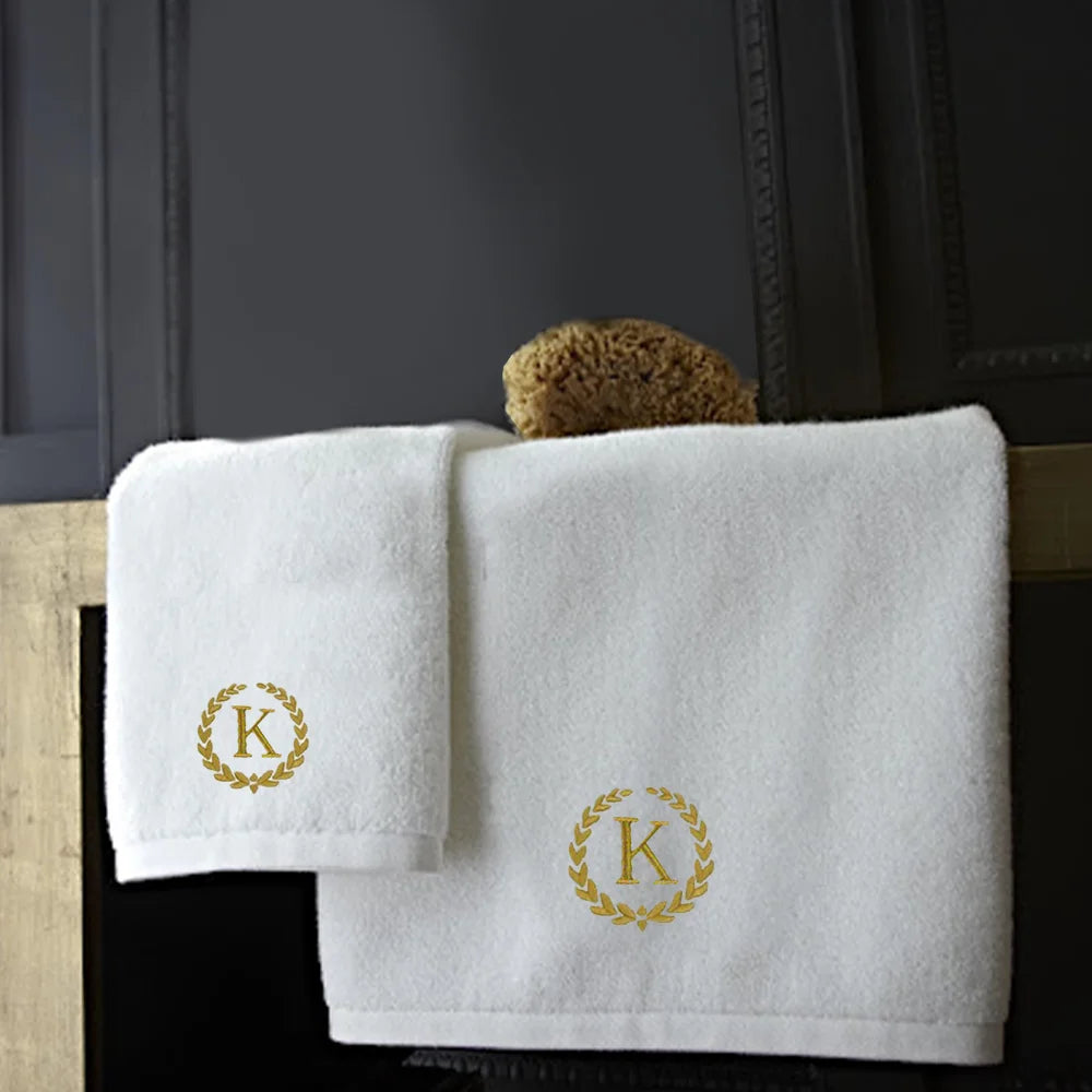 BYFT Embroidered For You Towel Monogrammed Gold Thread Pure Cotton Personalised Initial / Letter / Alphabet Perfect For Gifting