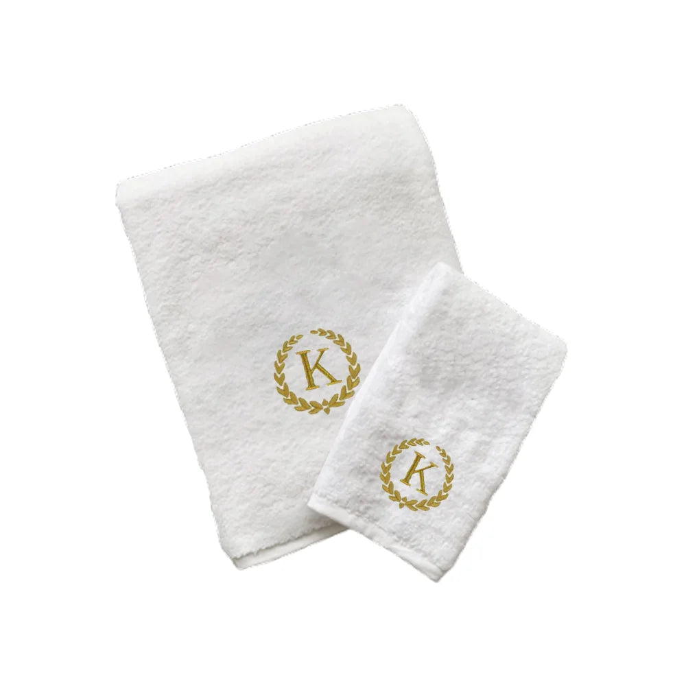 BYFT Embroidered For You Towel Monogrammed Gold Thread Pure Cotton Personalised Initial / Letter / Alphabet Perfect For Gifting
