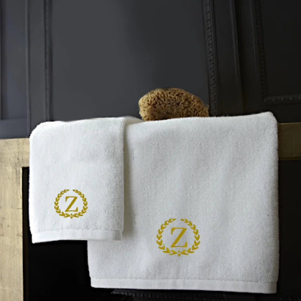 BYFT Embroidered For You Towel Monogrammed Gold Thread Pure Cotton Personalised Initial / Letter / Alphabet Perfect For Gifting