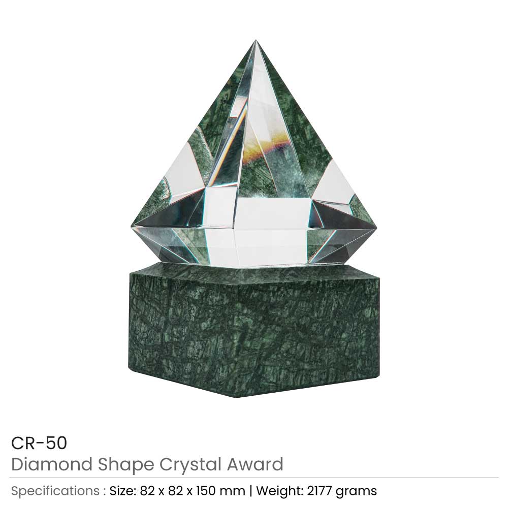 BYFT004201 Diamond Shaped Crystal Awards Transparent and Green Set of 1 A.jpg