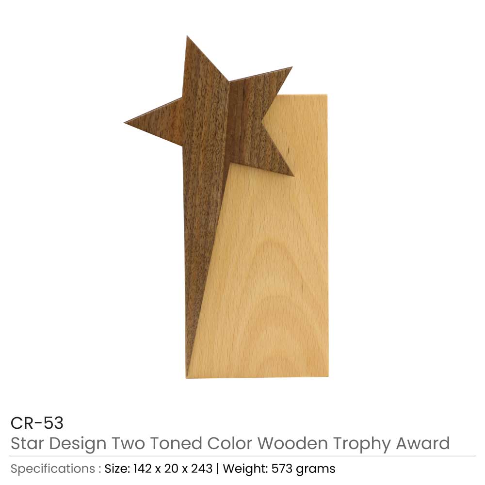 BYFT004207 Star Design Wooden Trophy Natural Wood Set of 1 A.jpg