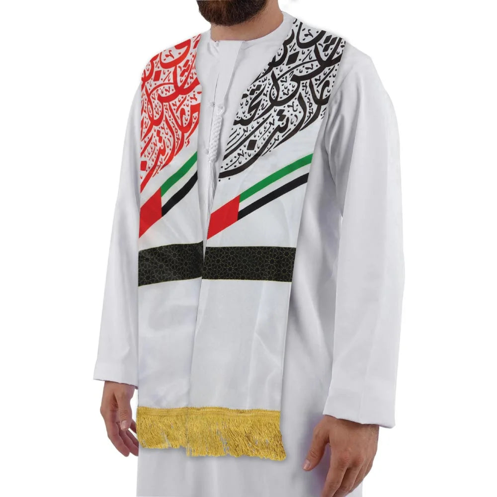 BYFT UAE Flag Polyester Scarf with Gold Tassel Set of 01