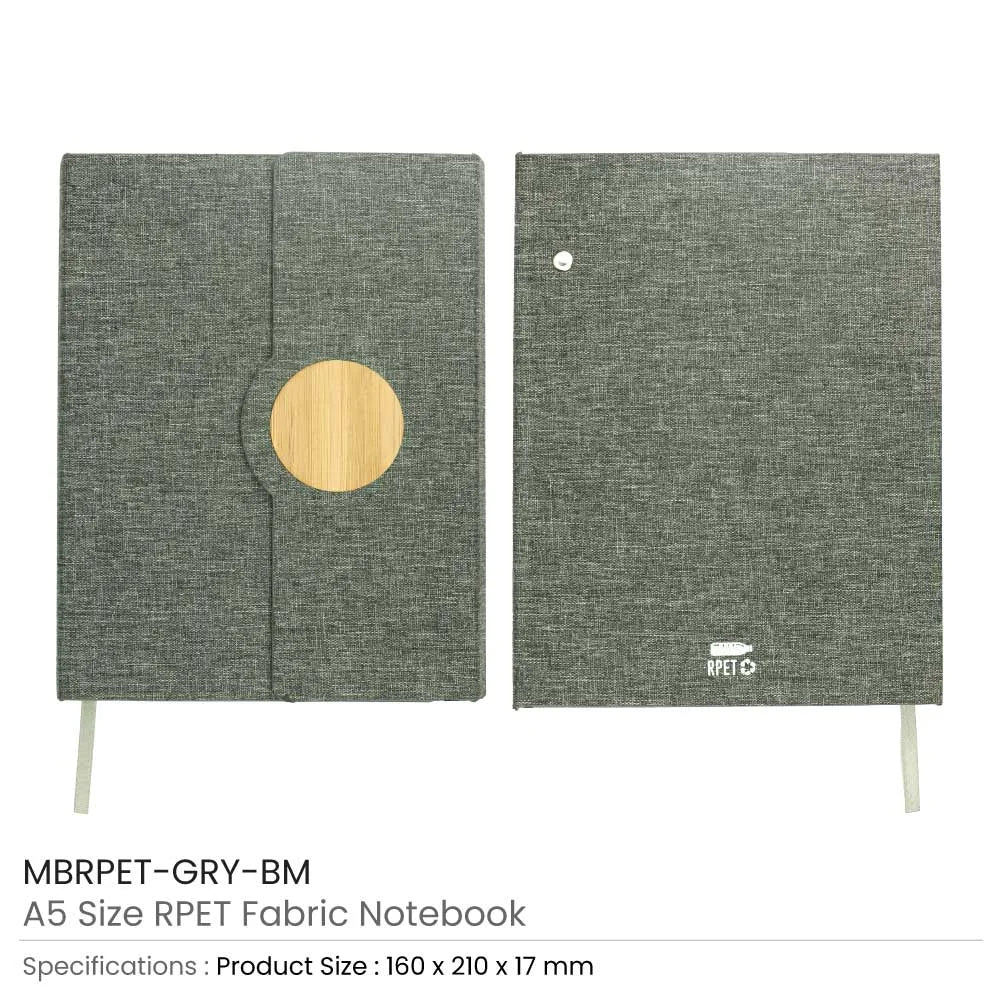 BYFT005782 BYFT A5 RPET Dark Grey Notebook with Bamboo Magnetic Closure Set of 01 MBRPET GRY BM.webp