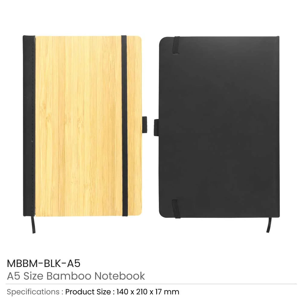 BYFT005783 BYFT A5 Bamboo Notebook with Pen loop and Paper Maker Set of 01 MBBM BLK A5.webp