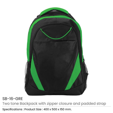BYFT005792 BYFT Two Toned Green Backpack 600D Polyester Set of 01 SB 16 GRE.webp