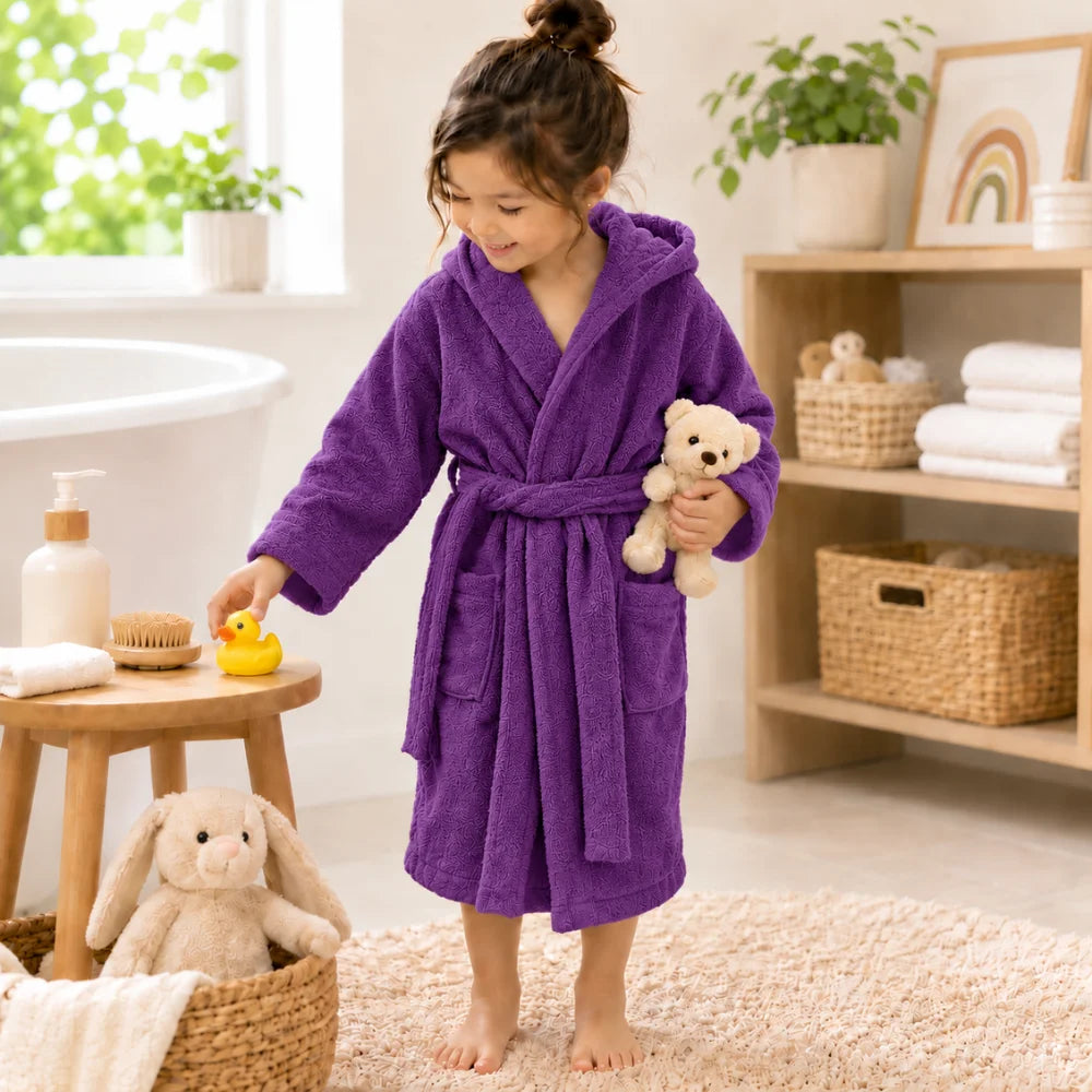 BYFT Daffodil Kids Hooded Bathrobe Luxury Cotton Soft, Absorbent, Quick-Dry