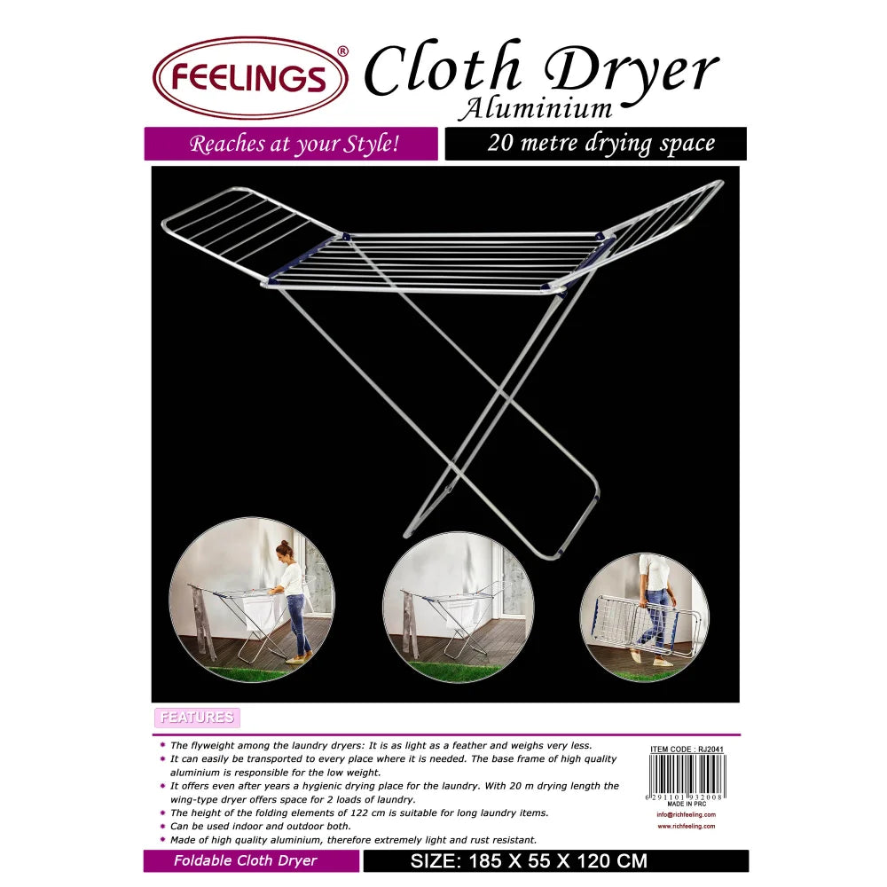 feelings aluminium cloth dryer 20 mtr 129 x 31 x 6 cm