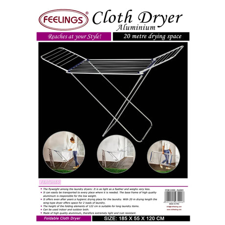 feelings aluminium cloth dryer 20 mtr 129 x 31 x 6 cm