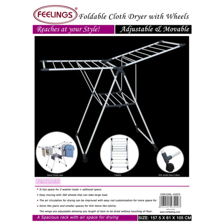 feelings cloth dryer with wheels 107 x 61 x 9 cm