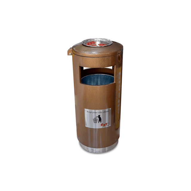 BYFT008507 AKC Metal Road Bin with Ashtray 40 x 97 x 40 cm Brown Silver Set of 1.png