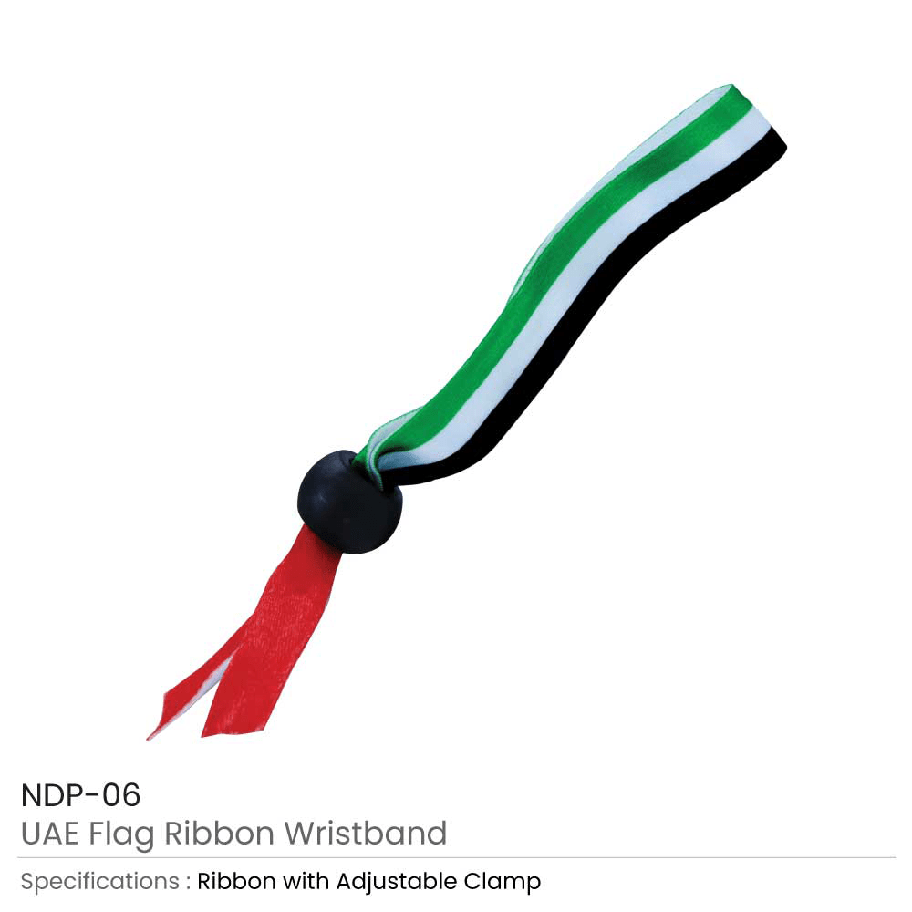 BYFT Uae Flag Ribbon Wristband Multicolor Polyester 35 x 1.5 Cm With Back Clip