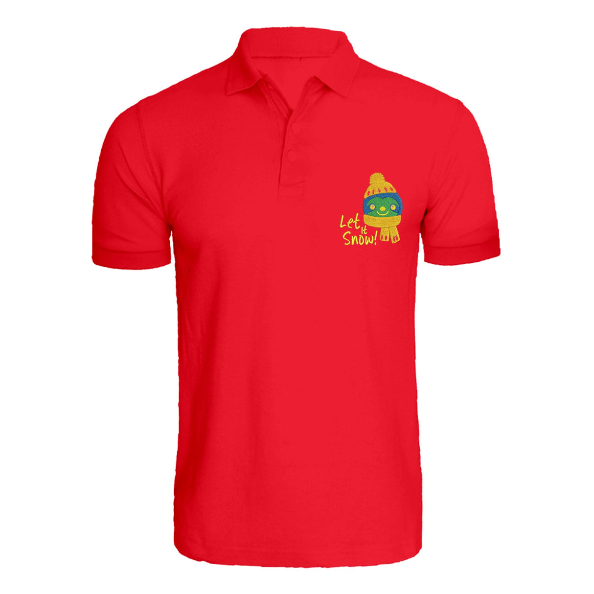BYFT008799 BYFT Polo Neck T Shirt Red Embroidery Koala Bear with Let it Snow Set of 1