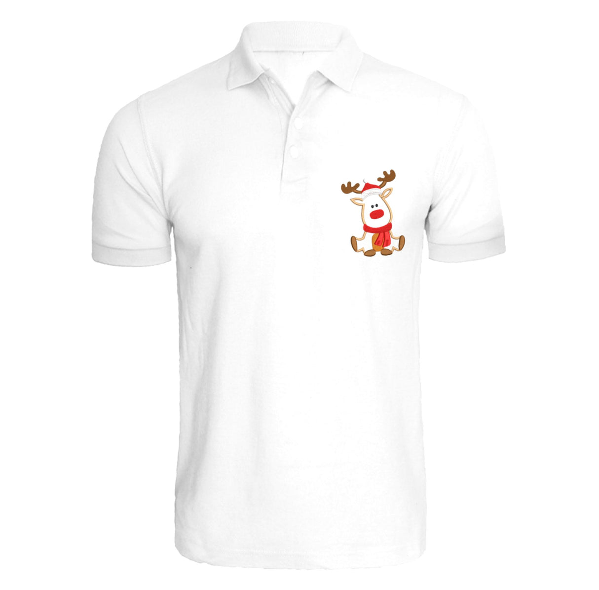 BYFT008806 BYFT Polo Neck T Shirt White Embroidery Reindeer With Christmas Cap Set of 1