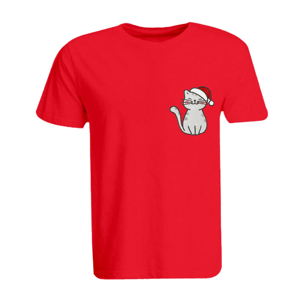 BYFT008843 BYFT Super Round Neck T Shirt Red Embroidery Cat with Christmas Cap Set of 1