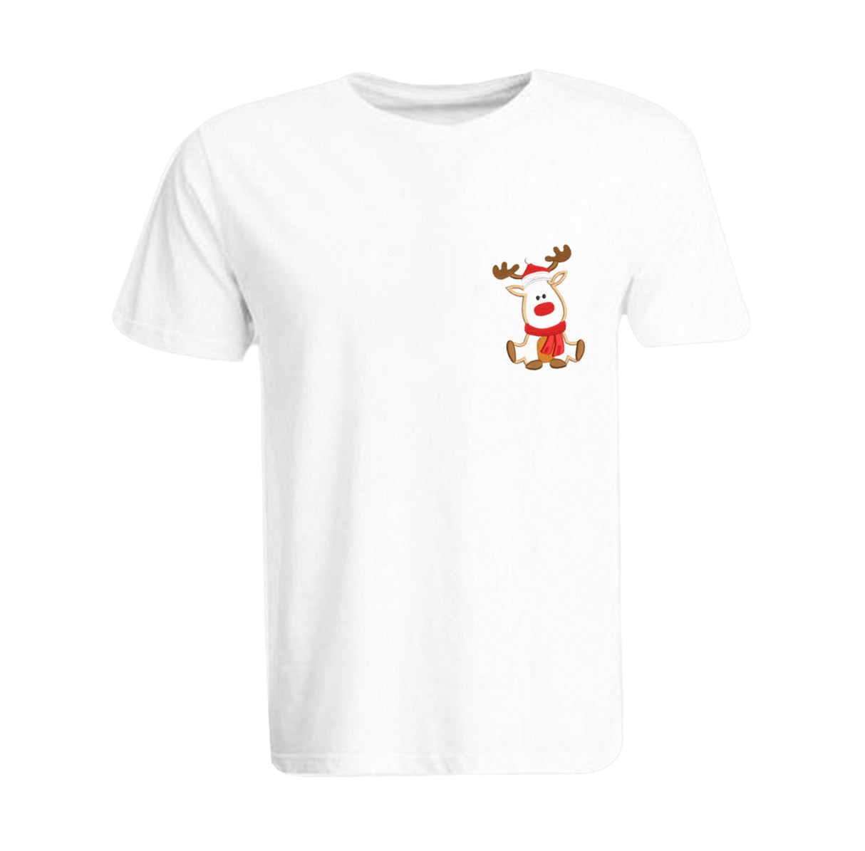 BYFT008854 BYFT Super Round Neck T Shirt White Embroidery Reindeer With Christmas Cap Set of 1