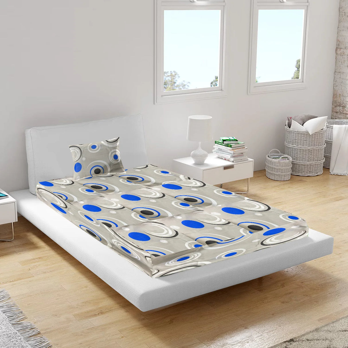 BYFT Orchard Comfort - Grey Abstract Cicular Pattern Bed Sheet (150 x 230 Cm) with Pillow Case (50 x 75 Cm)| Microfiber, 65 Gsm, Soft & Luxurious Bed Linen