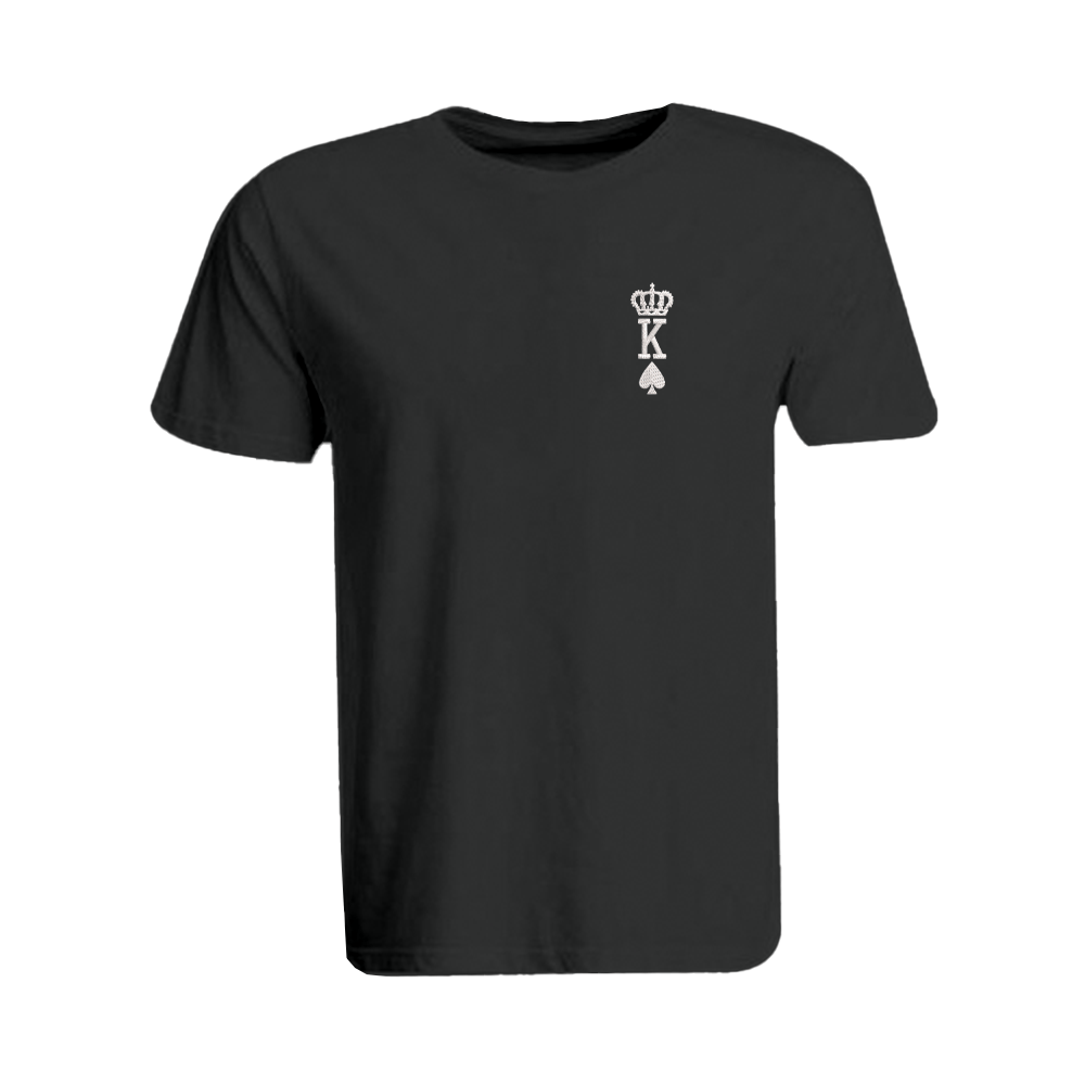 BYFT009108 BYFT Embroidered For You Cotton Male Round Neck Black T Shirts Crown King Spades Design Set of 1