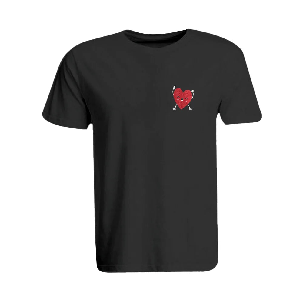 BYFT011166 BYFT Round Neck T Shirt Embroidery White XXL 190 GSM Cotton Happy Heart Male Set of 1