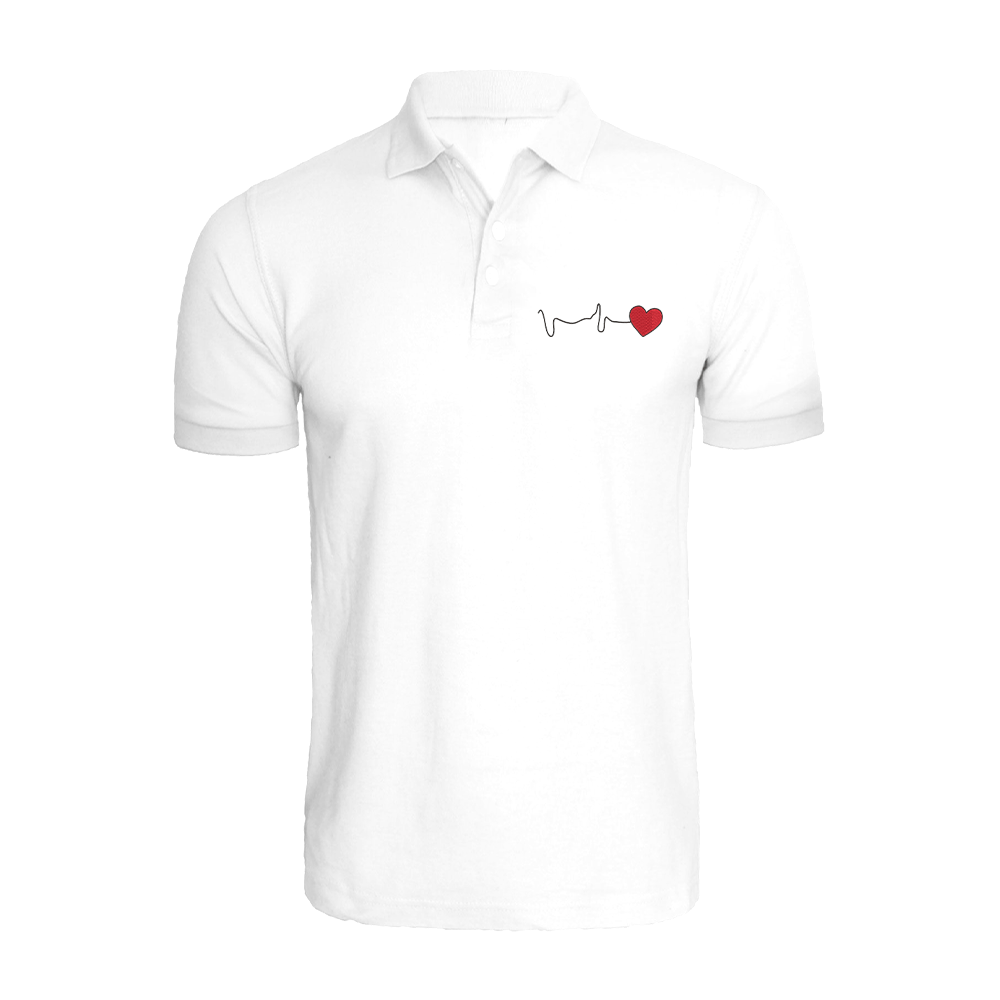 BYFT009115 BYFT Embroidered For You Cotton Male Polo Neck White T Shirts Heartbeat Design Set of 1