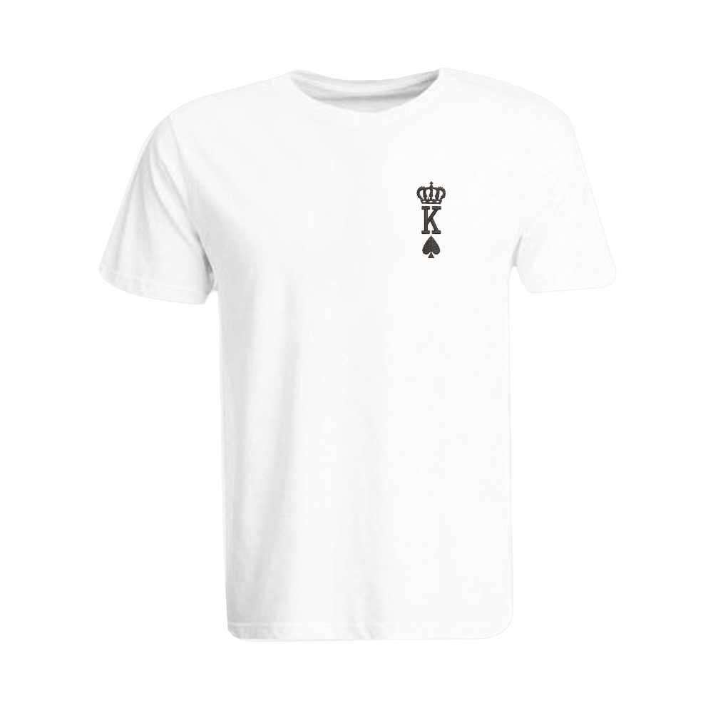 BYFT009126 BYFT Embroidered For You Cotton Male Round Neck White T Shirts Crown King Spades Design Set of 1