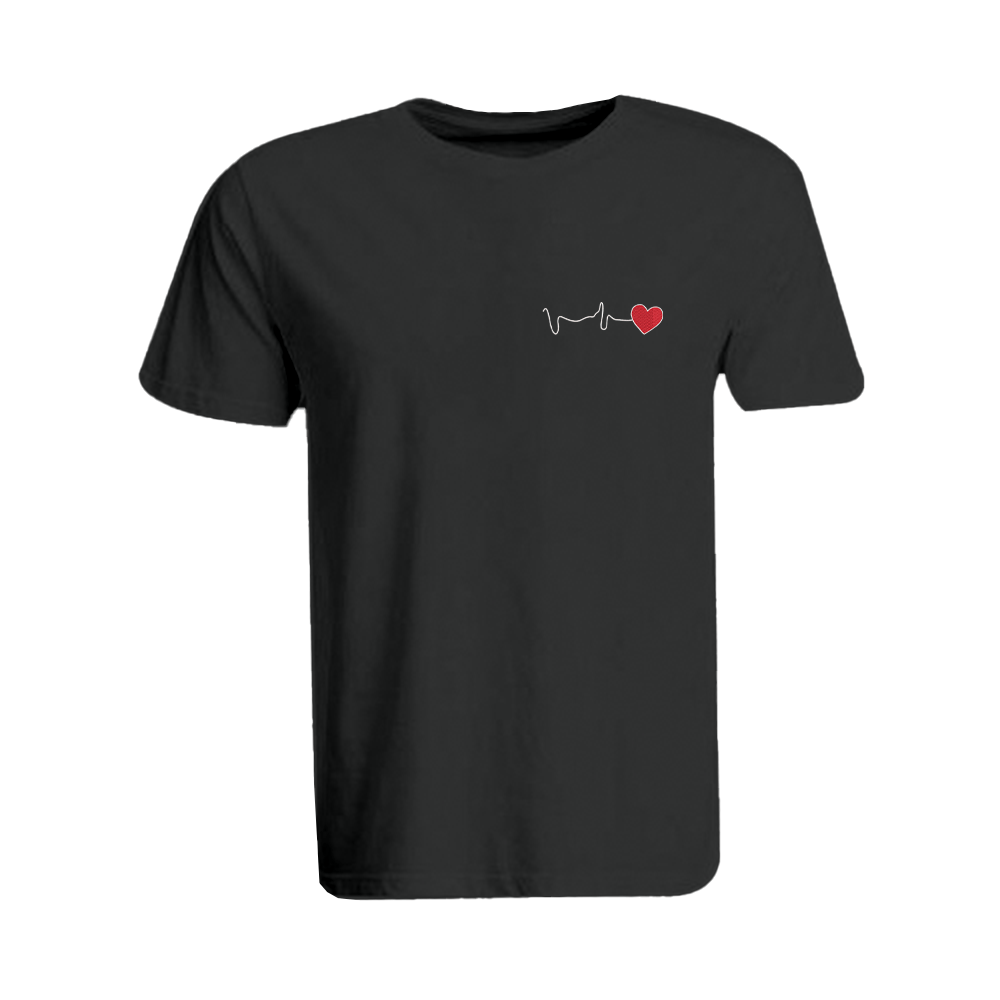 BYFT009141 BYFT Embroidered For You Cotton Female Round Neck Black T Shirts Heartbeat Design Set of 1