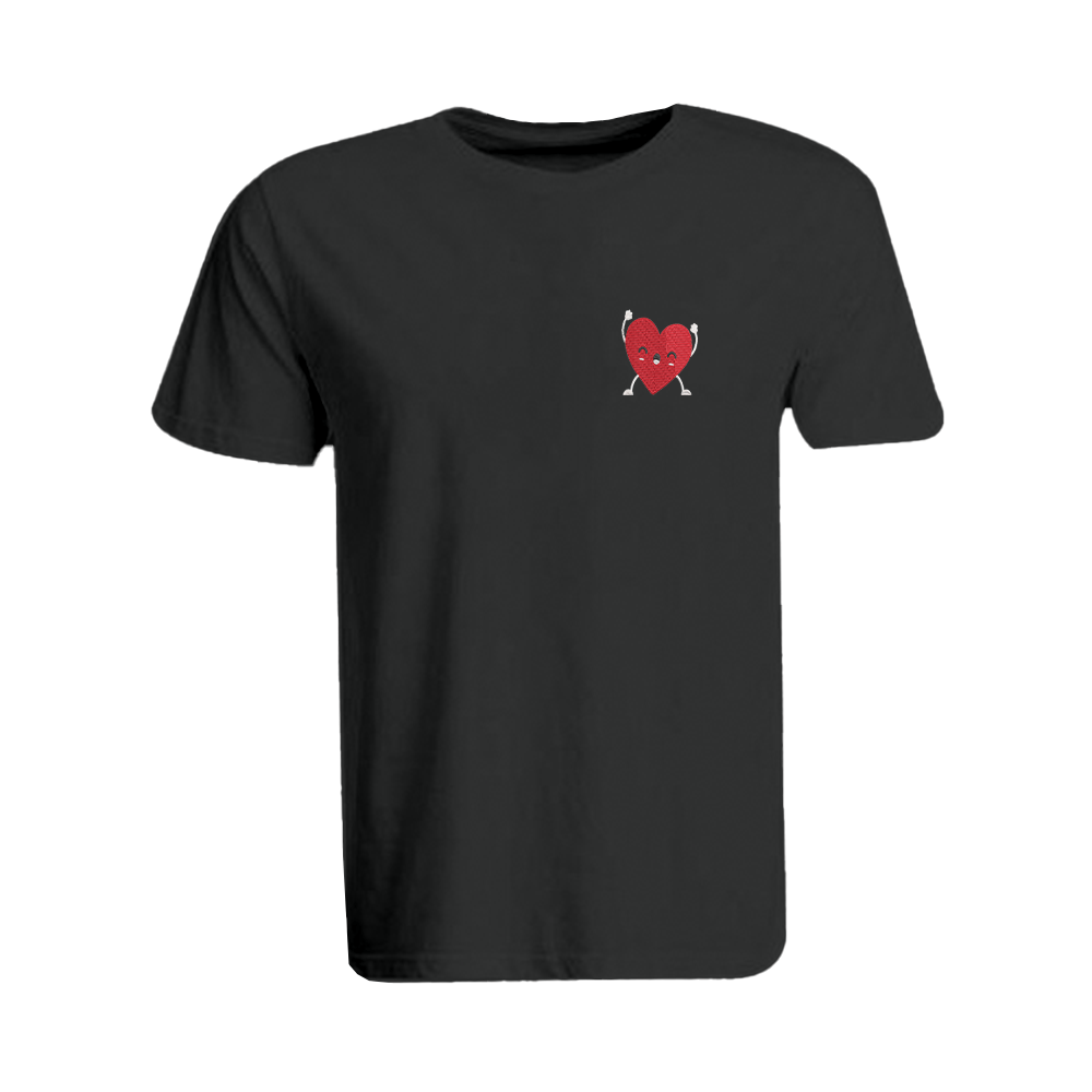 BYFT009147 BYFT Embroidered For You Cotton Female Round Neck Black T Shirts Happy Heart Design Set of 1