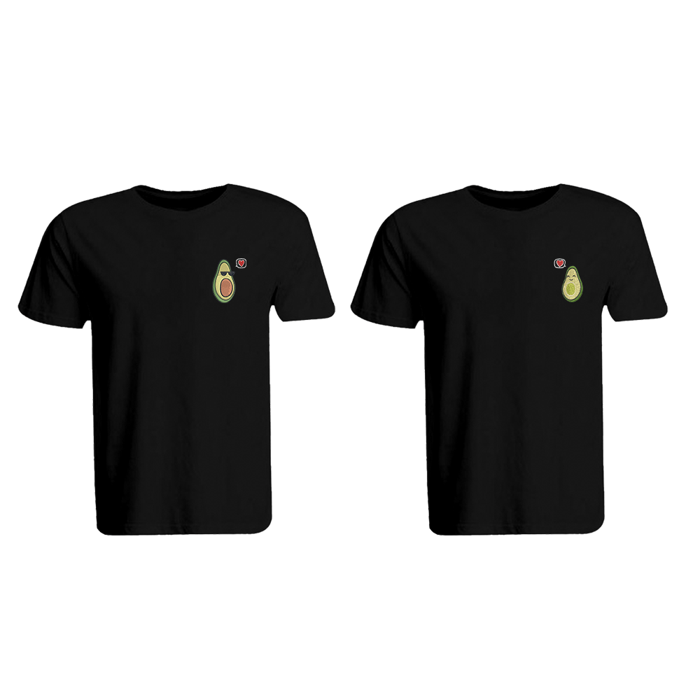 BYFT009174 BYFT Embroidered For You Cotton Couple Round Neck Black T Shirts Avacado Design Set of 2