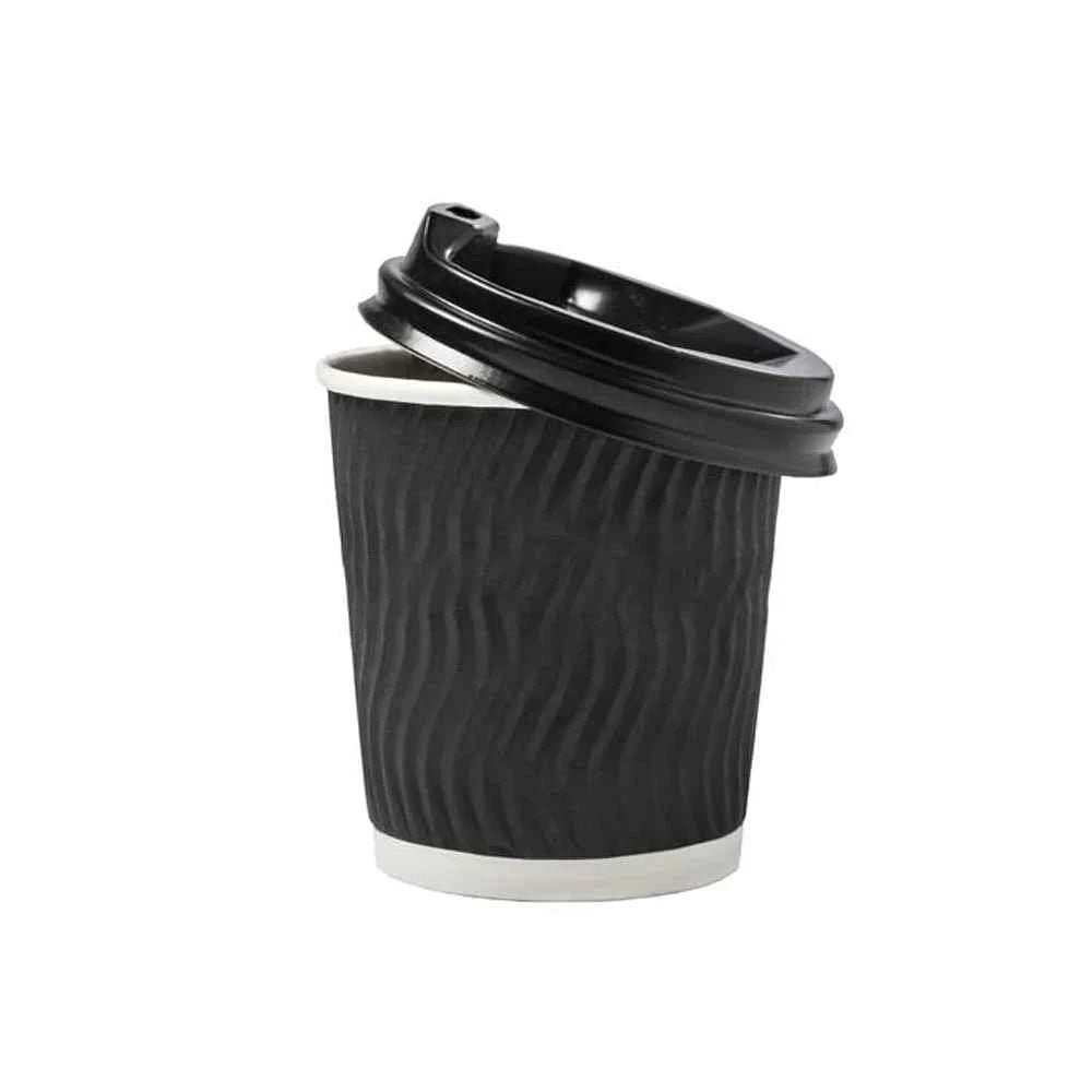 BYFT Zig-Zag Ripple Wall Paper Cup with Plastic Lid