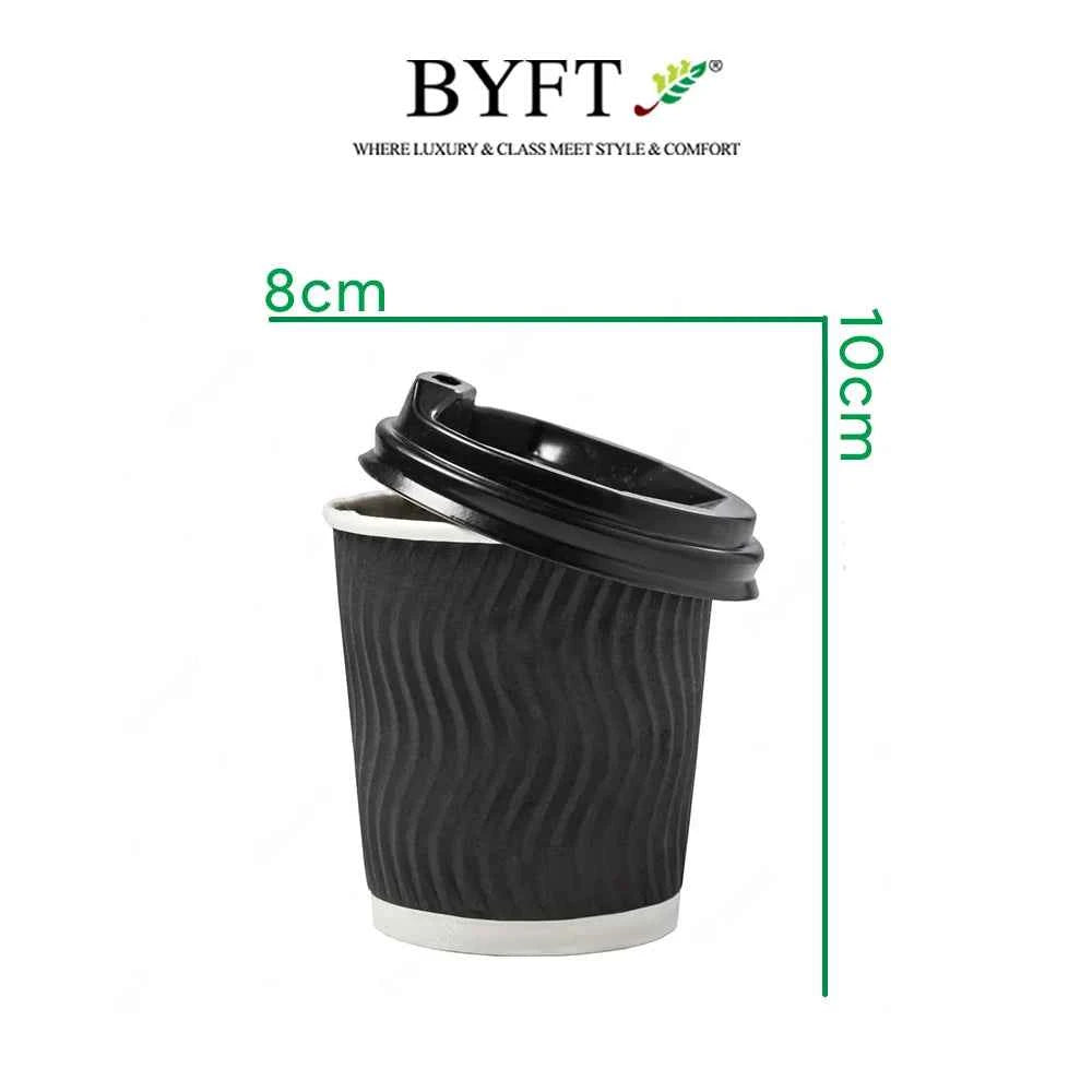 BYFT Zig-Zag Ripple Wall Paper Cup with Plastic Lid