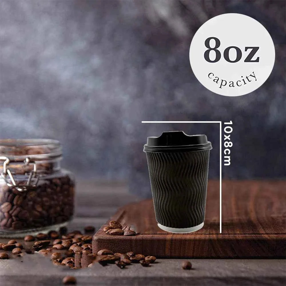 BYFT Zig-Zag Ripple Wall Paper Cup with Plastic Lid