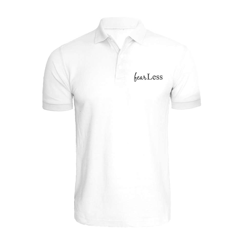 BYFT009479 BYFT Embroidered For You Polo Neck White T Shirt Fear Less Design Set of 1