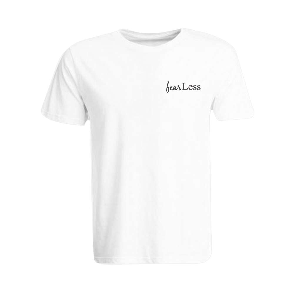 BYFT009485 BYFT Embroidered For You Round Neck White T Shirt Fear Less Design Set of 1