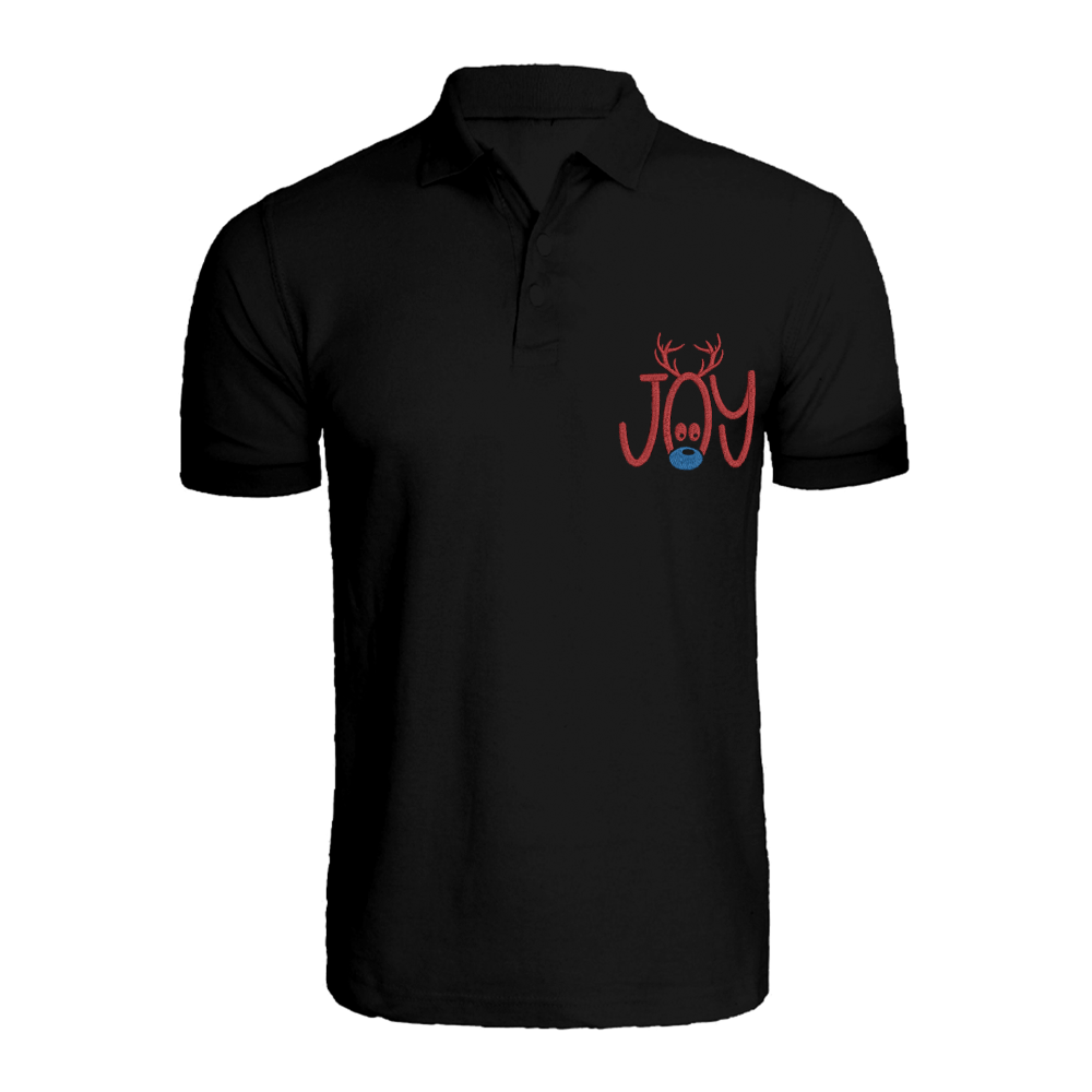 BYFT009648 BYFT Polo Neck T Shirt Embroidery Black Medium 220 GSM Cotton Reindeer Joy Set of 1