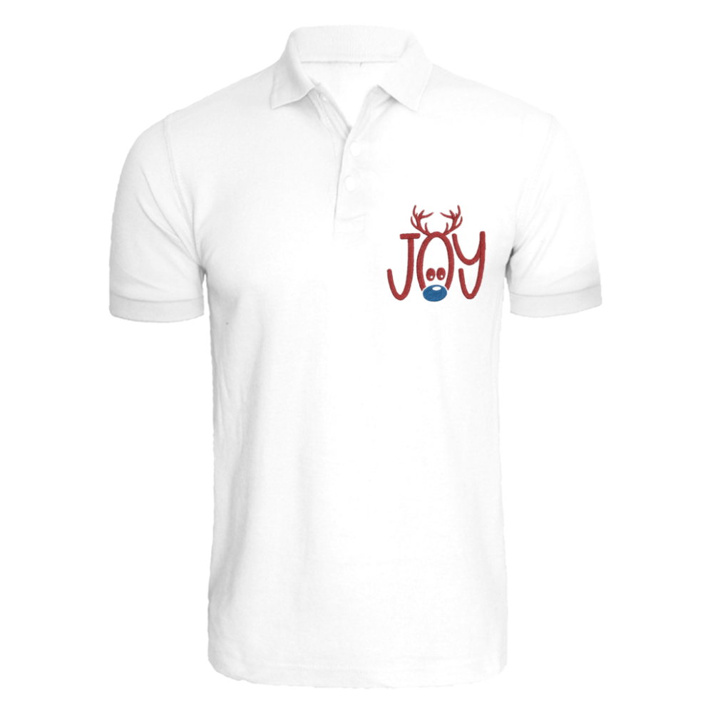 BYFT009666 BYFT Polo Neck T Shirt Embroidery White Medium 220 GSM Cotton Reindeer Joy Set of 1