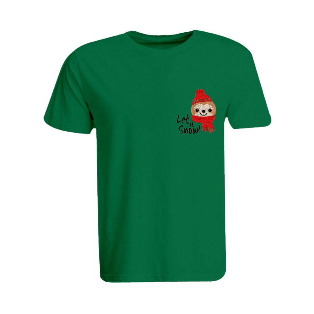 BYFT009681 BYFT Round Neck T Shirt Embroidery Green Medium 190 GSM Cotton Koala Bear with Let it Snow Set of 1