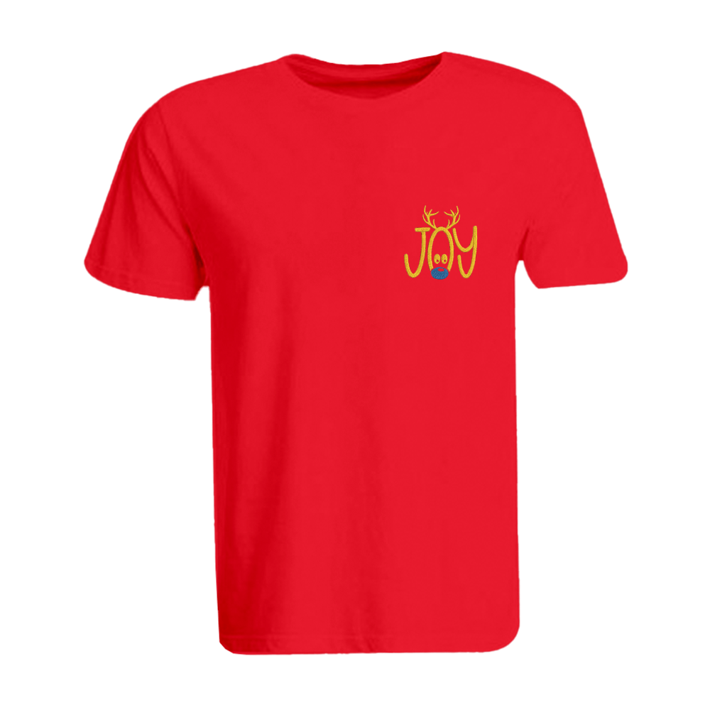 BYFT009684 BYFT Round Neck T Shirt Embroidery Red Medium 190 GSM Cotton Reindeer Joy Set of 1