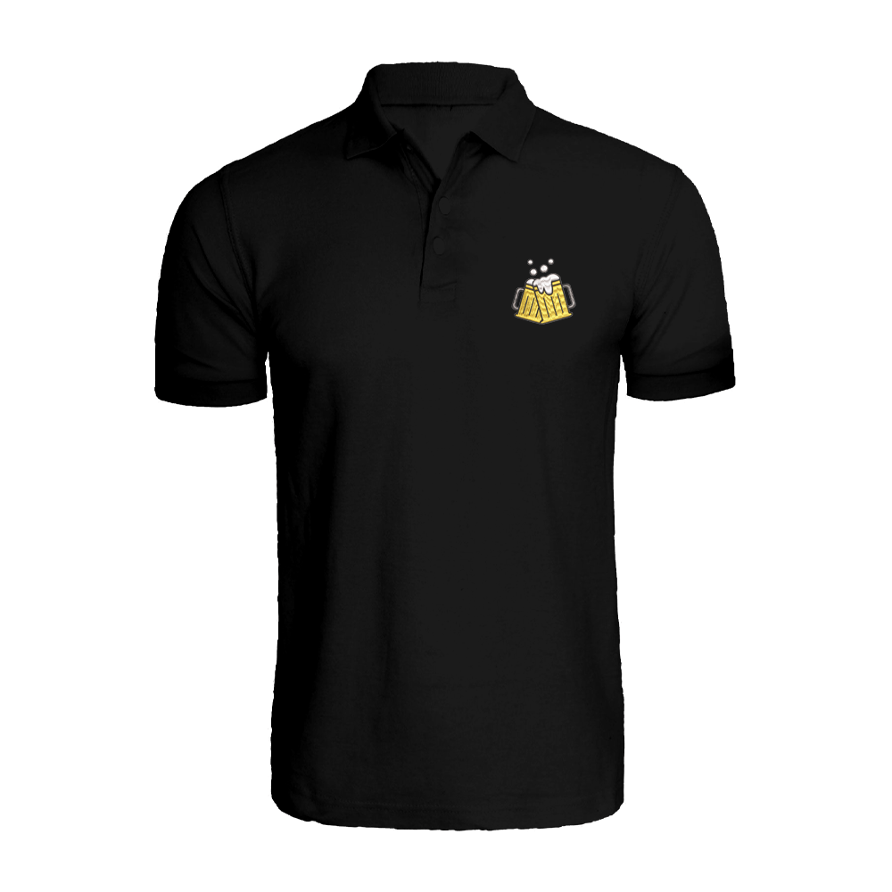 BYFT009776 BYFT Polo Neck T Shirt Embroidery Black Medium 220 GSM Cotton Beer Glass Design Set of 1