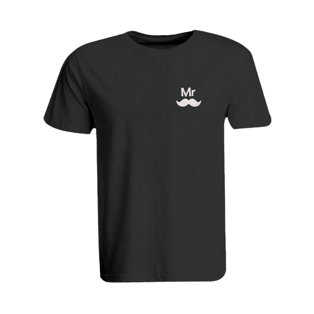 BYFT009791 BYFT Round Neck T Shirt Embroidery Black Medium 190 GSM Cotton Mr. Moustache Design Set of 1